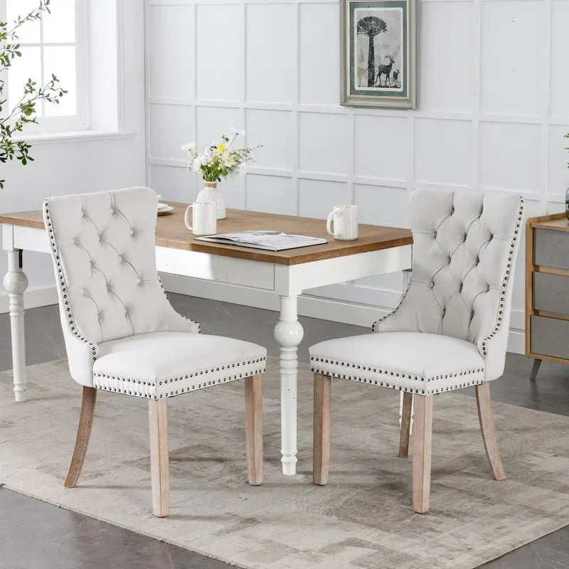 Chaise de salle à manger rembourrée avec clous décoratifs, ensemble de 2 – Plusieurs coloris