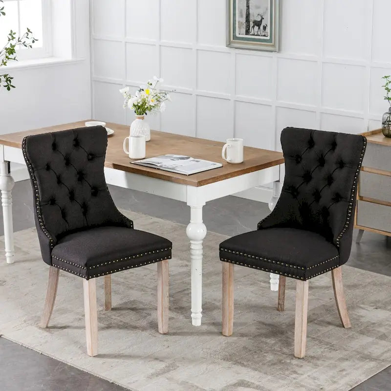 Chaise de salle à manger rembourrée avec clous décoratifs, ensemble de 2 – Plusieurs coloris