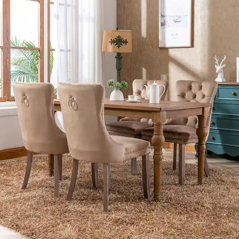 Chaise de salle à manger rembourrée avec clous décoratifs, ensemble de 2 – Plusieurs coloris