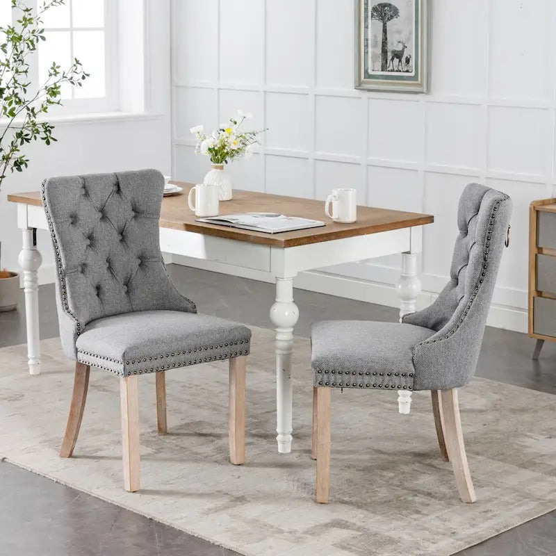 Chaise de salle à manger rembourrée avec clous décoratifs, ensemble de 2 – Plusieurs coloris