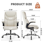 Chaise de bureau noire/marron/blanche en cuir PU à dossier haut avec accoudoirs relevables, simple
