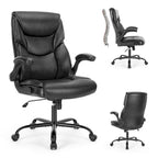 Chaise de bureau noire/marron/blanche en cuir PU à dossier haut avec accoudoirs relevables, simple
