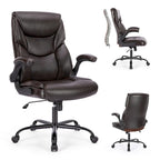Chaise de bureau noire/marron/blanche en cuir PU à dossier haut avec accoudoirs relevables, simple