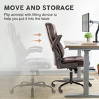 Chaise de bureau noire/marron/blanche en cuir PU à dossier haut avec accoudoirs relevables, simple