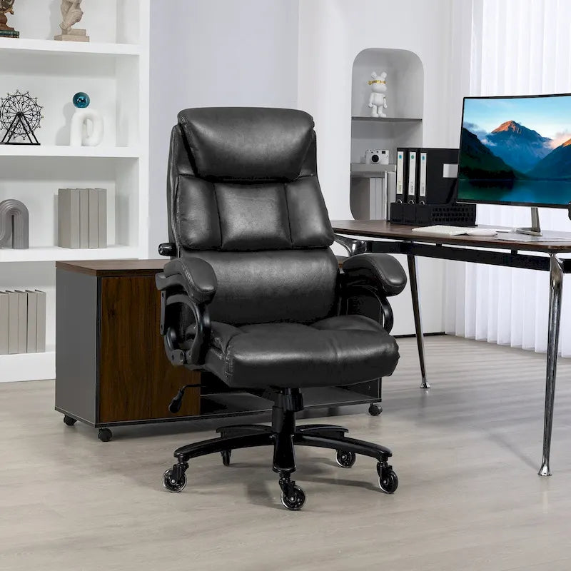 Chaise de bureau haute à dossier, noire/marron, en cuir PU, hauteur réglable, 1 personne, capacité de 180 kg
