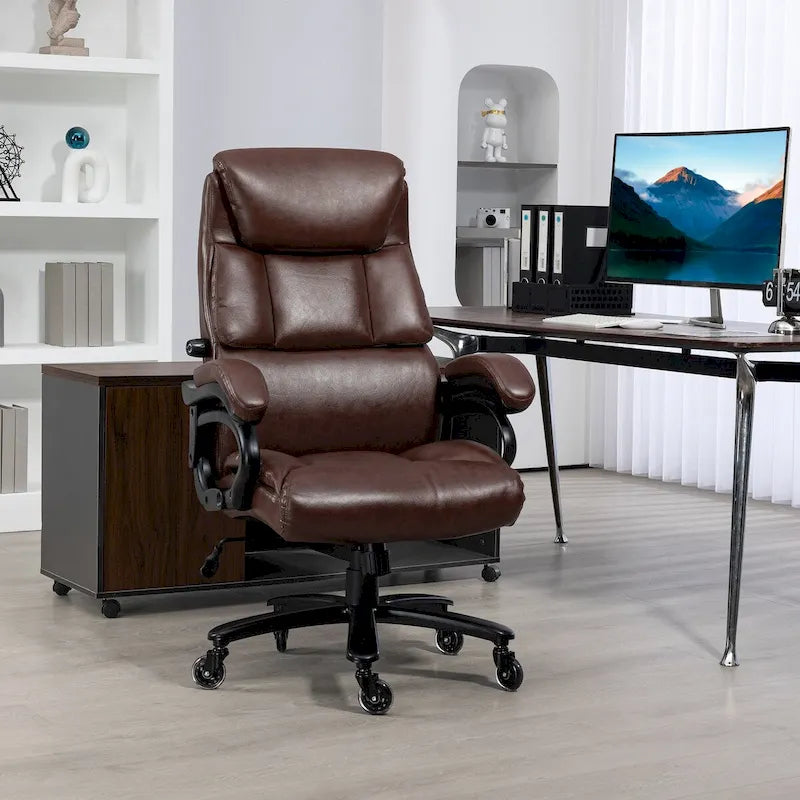 Chaise de bureau haute à dossier, noire/marron, en cuir PU, hauteur réglable, 1 personne, capacité de 180 kg