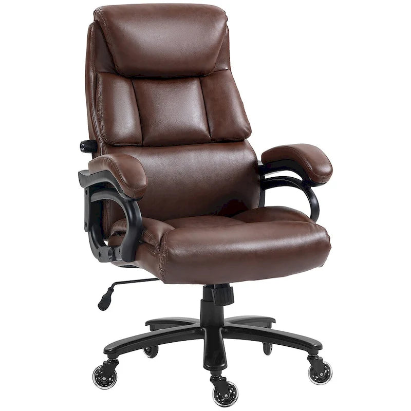 Chaise de bureau haute à dossier, noire/marron, en cuir PU, hauteur réglable, 1 personne, capacité de 180 kg
