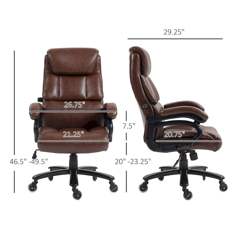 Chaise de bureau haute à dossier, noire/marron, en cuir PU, hauteur réglable, 1 personne, capacité de 180 kg