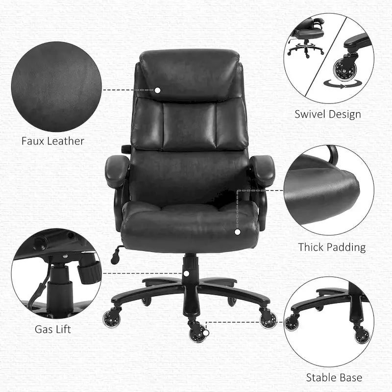 Chaise de bureau haute à dossier, noire/marron, en cuir PU, hauteur réglable, 1 personne, capacité de 180 kg