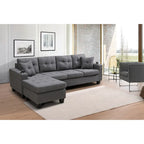 Canapé d'angle en L avec méridienne de rangement et porte-gobelet – Gris / Noir, Multi-places