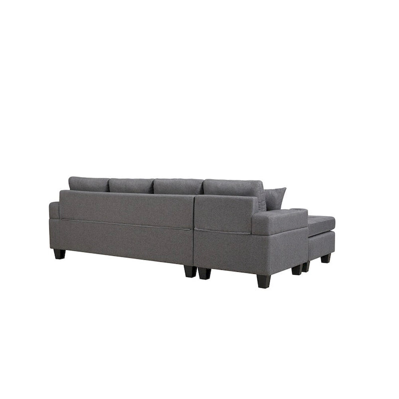 Canapé d'angle en L avec méridienne de rangement et porte-gobelet – Gris / Noir, Multi-places