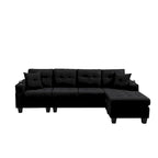 Canapé d'angle en L avec méridienne de rangement et porte-gobelet – Gris / Noir, Multi-places