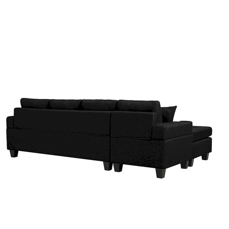 Canapé d'angle en L avec méridienne de rangement et porte-gobelet – Gris / Noir, Multi-places