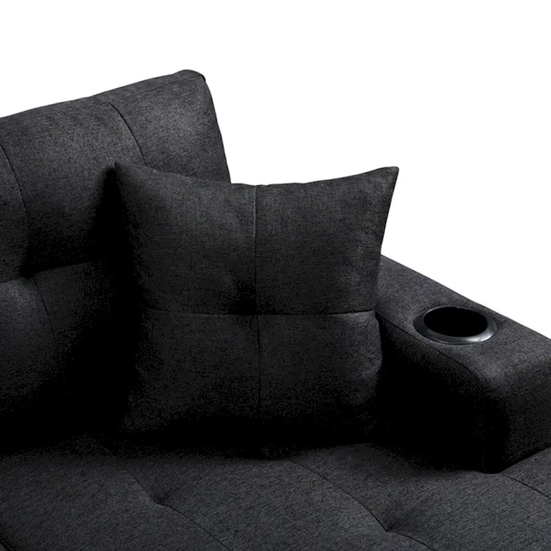Canapé d'angle en L avec méridienne de rangement et porte-gobelet – Gris / Noir, Multi-places