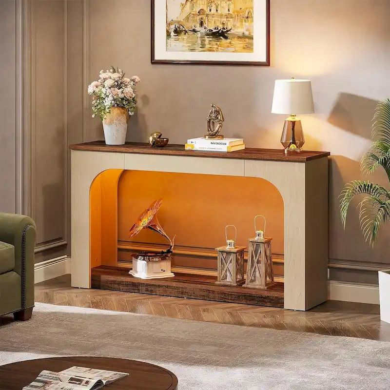 Console marron avec lumières LED, 1 personne, étagère ouverte