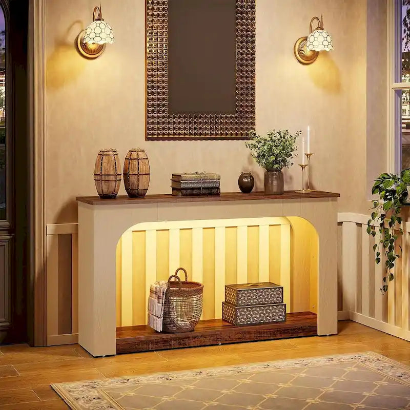 Console marron avec lumières LED, 1 personne, étagère ouverte