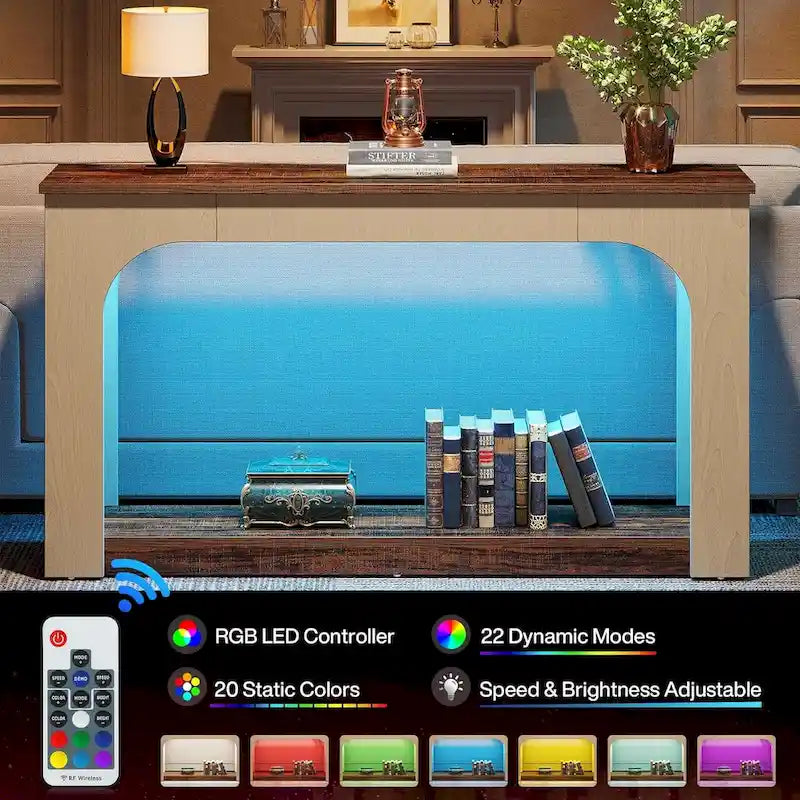 Console marron avec lumières LED, 1 personne, étagère ouverte