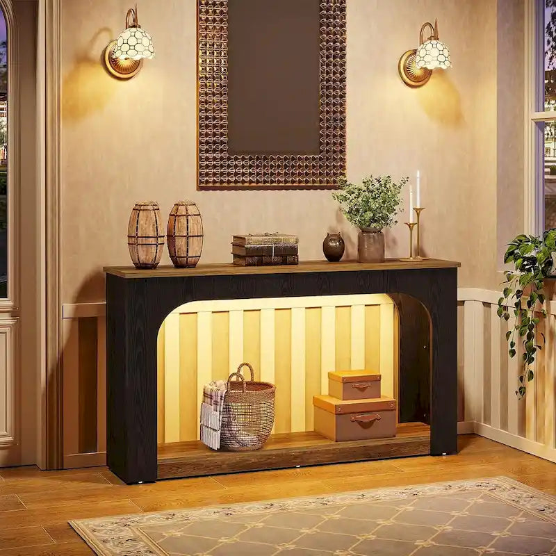 Console marron avec lumières LED, 1 personne, étagère ouverte