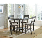 Table de comptoir carrée vieillie grise, style transitionnel, 4 places