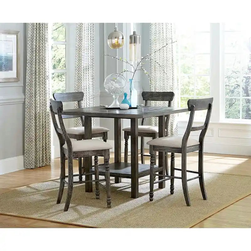 Table de comptoir carrée vieillie grise, style transitionnel, 4 places