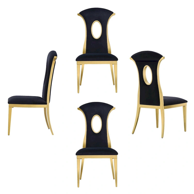 Chaises de salle à manger en velours noir avec pieds dorés, lot de 2 / 4 / 6