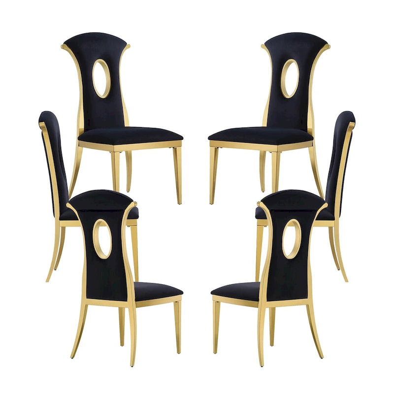 Chaises de salle à manger en velours noir avec pieds dorés, lot de 2 / 4 / 6