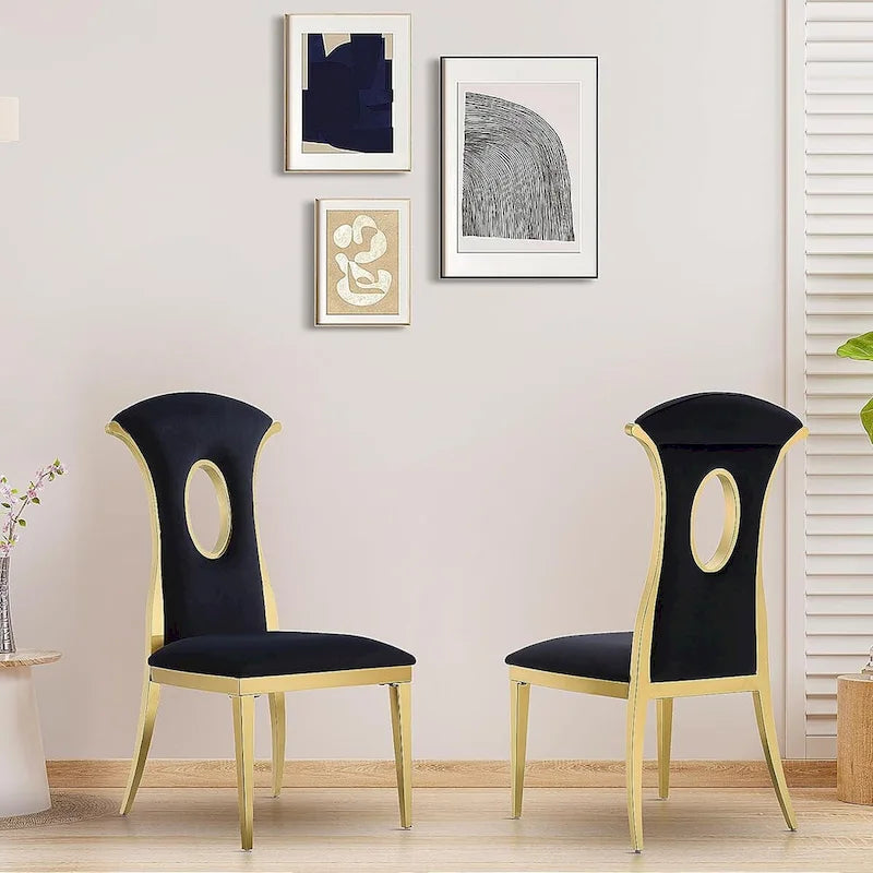 Chaises de salle à manger en velours noir avec pieds dorés, lot de 2 / 4 / 6