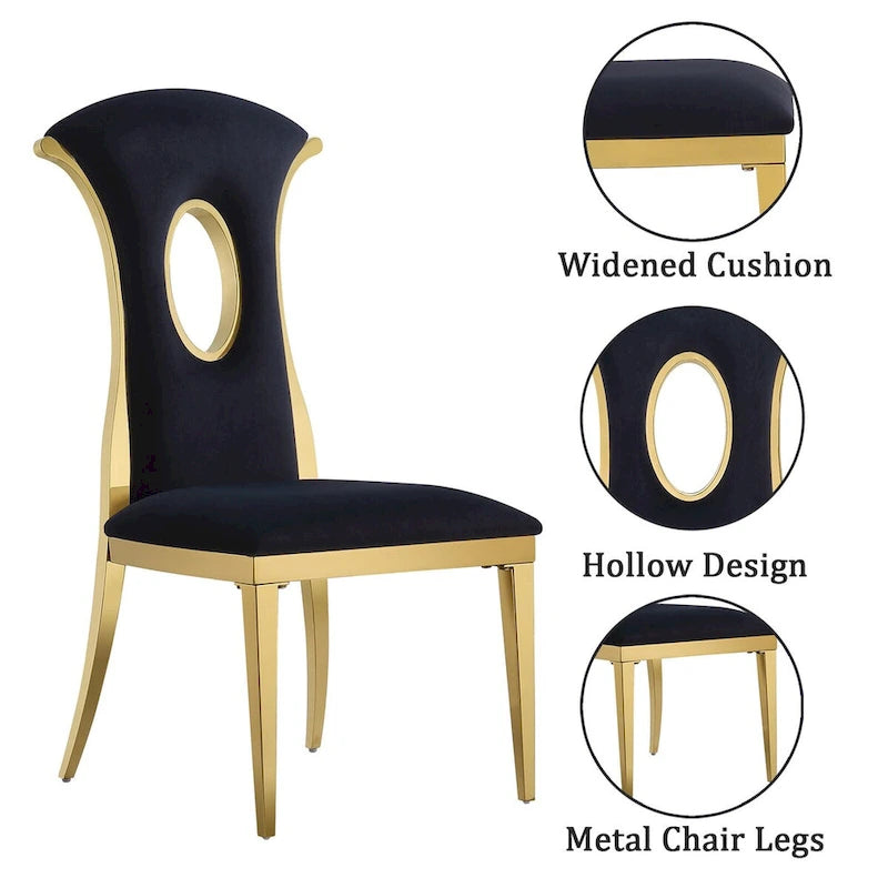 Chaises de salle à manger en velours noir avec pieds dorés, lot de 2 / 4 / 6