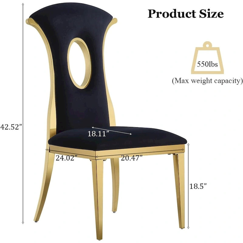 Chaises de salle à manger en velours noir avec pieds dorés, lot de 2 / 4 / 6