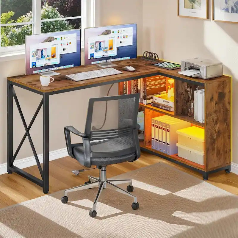 Moasis 55  Reversible L Shaped Desk with Storage Shelves Corner Computer Gaming Desk