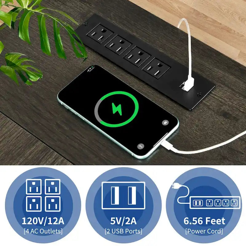 Bureau d'angle en L réversible marron/gris/blanc avec étagères, LED RGB et prises de courant, 1 personne