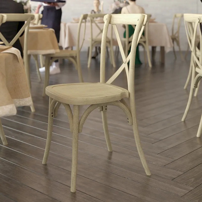 Chaise croisillon – Marron Foncé / Chêne Clair / Châtaignier | Intérieur & Extérieur | Une place