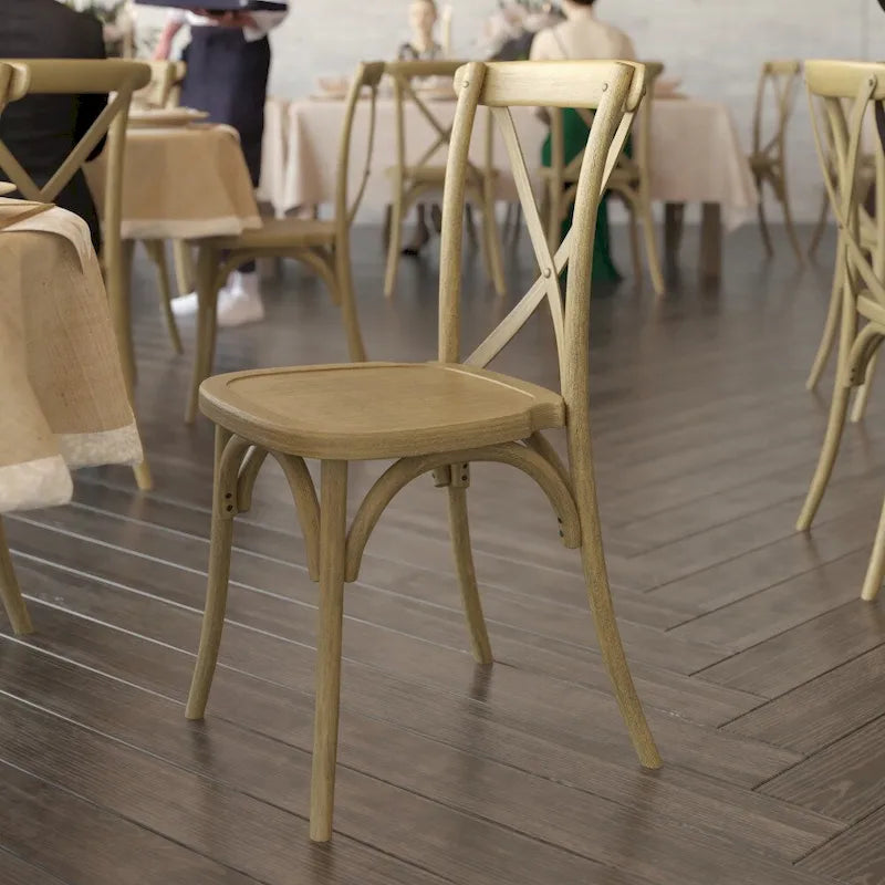 Chaise croisillon – Marron Foncé / Chêne Clair / Châtaignier | Intérieur & Extérieur | Une place