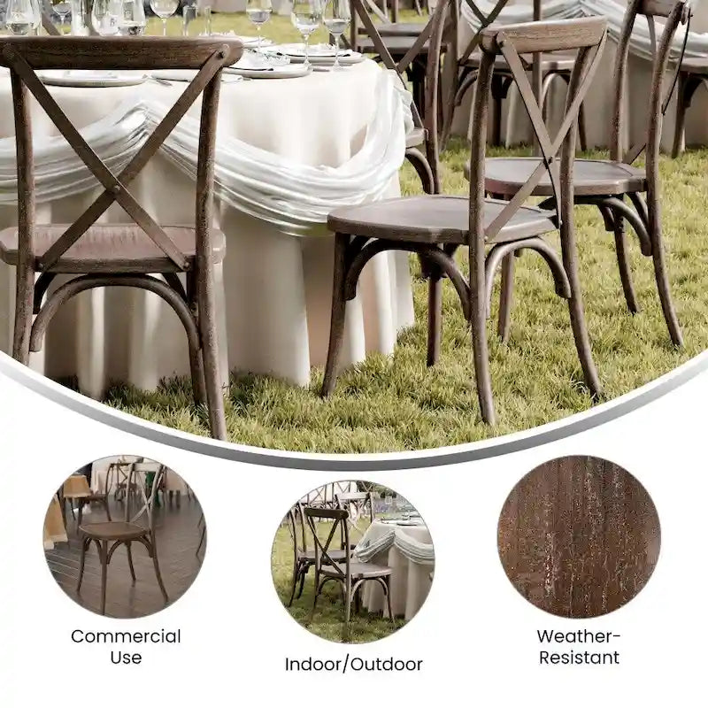 Chaise croisillon – Marron Foncé / Chêne Clair / Châtaignier | Intérieur & Extérieur | Une place
