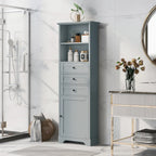 Meuble de Rangement Salle de Bain Indépendant Gris/Blanc avec 3 Tiroirs et Étagères Réglables
