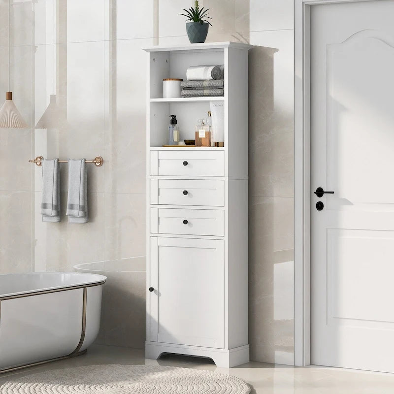 Meuble de Rangement Salle de Bain Indépendant Gris/Blanc avec 3 Tiroirs et Étagères Réglables