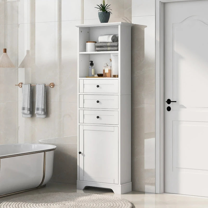 68  Tall Freestanding Bathroom Cabinet with 3 Drawers and Adjustable Shelves