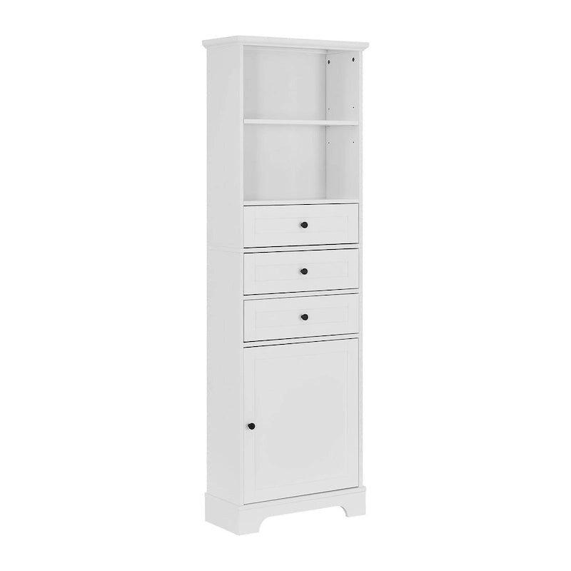 Meuble de Rangement Salle de Bain Indépendant Gris/Blanc avec 3 Tiroirs et Étagères Réglables
