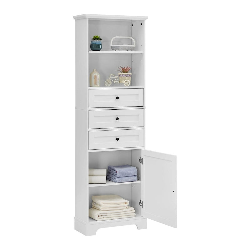 Meuble de Rangement Salle de Bain Indépendant Gris/Blanc avec 3 Tiroirs et Étagères Réglables