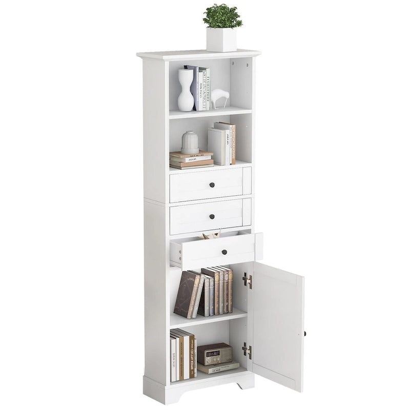 Meuble de Rangement Salle de Bain Indépendant Gris/Blanc avec 3 Tiroirs et Étagères Réglables