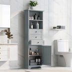 Meuble de Rangement Salle de Bain Indépendant Gris/Blanc avec 3 Tiroirs et Étagères Réglables
