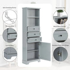 Meuble de Rangement Salle de Bain Indépendant Gris/Blanc avec 3 Tiroirs et Étagères Réglables