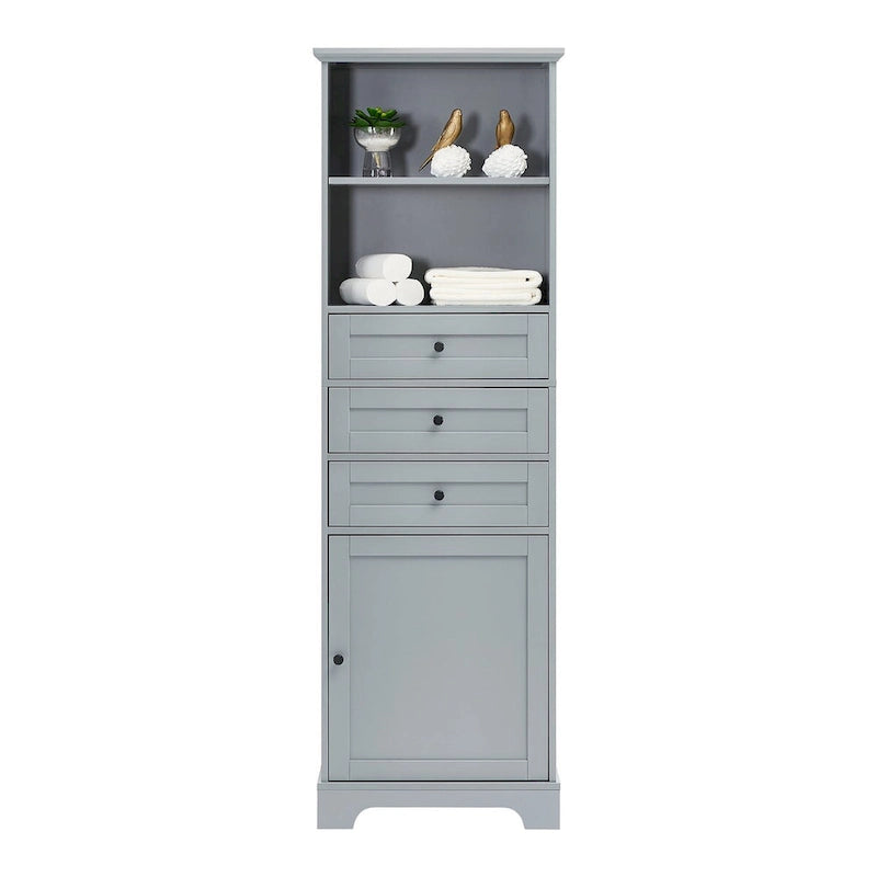 Meuble de Rangement Salle de Bain Indépendant Gris/Blanc avec 3 Tiroirs et Étagères Réglables