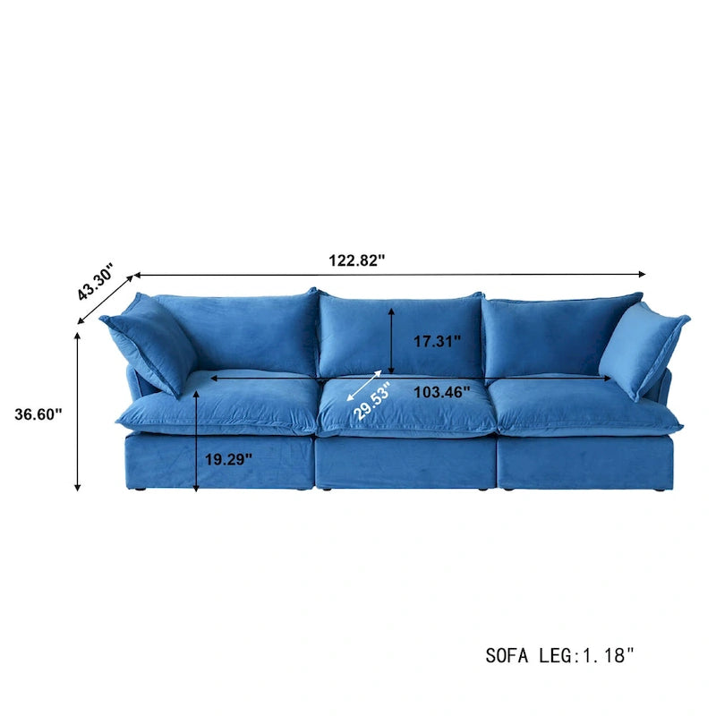 Canapé en velours, Rouge / Orange / Bleu / Vert, 3 ou 4 places