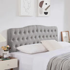 Tête de lit capitonnée en lin beige/gris pour grand lit avec hauteur réglable, 1 personne