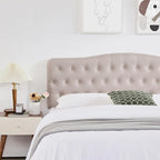 Tête de lit capitonnée en lin beige/gris pour grand lit avec hauteur réglable, 1 personne