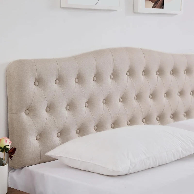 Tête de lit capitonnée en lin beige/gris pour grand lit avec hauteur réglable, 1 personne
