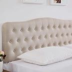 Tête de lit capitonnée en lin beige/gris pour grand lit avec hauteur réglable, 1 personne