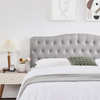 Tête de lit capitonnée en lin beige/gris pour grand lit avec hauteur réglable, 1 personne