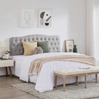 Tête de lit capitonnée en lin beige/gris pour grand lit avec hauteur réglable, 1 personne